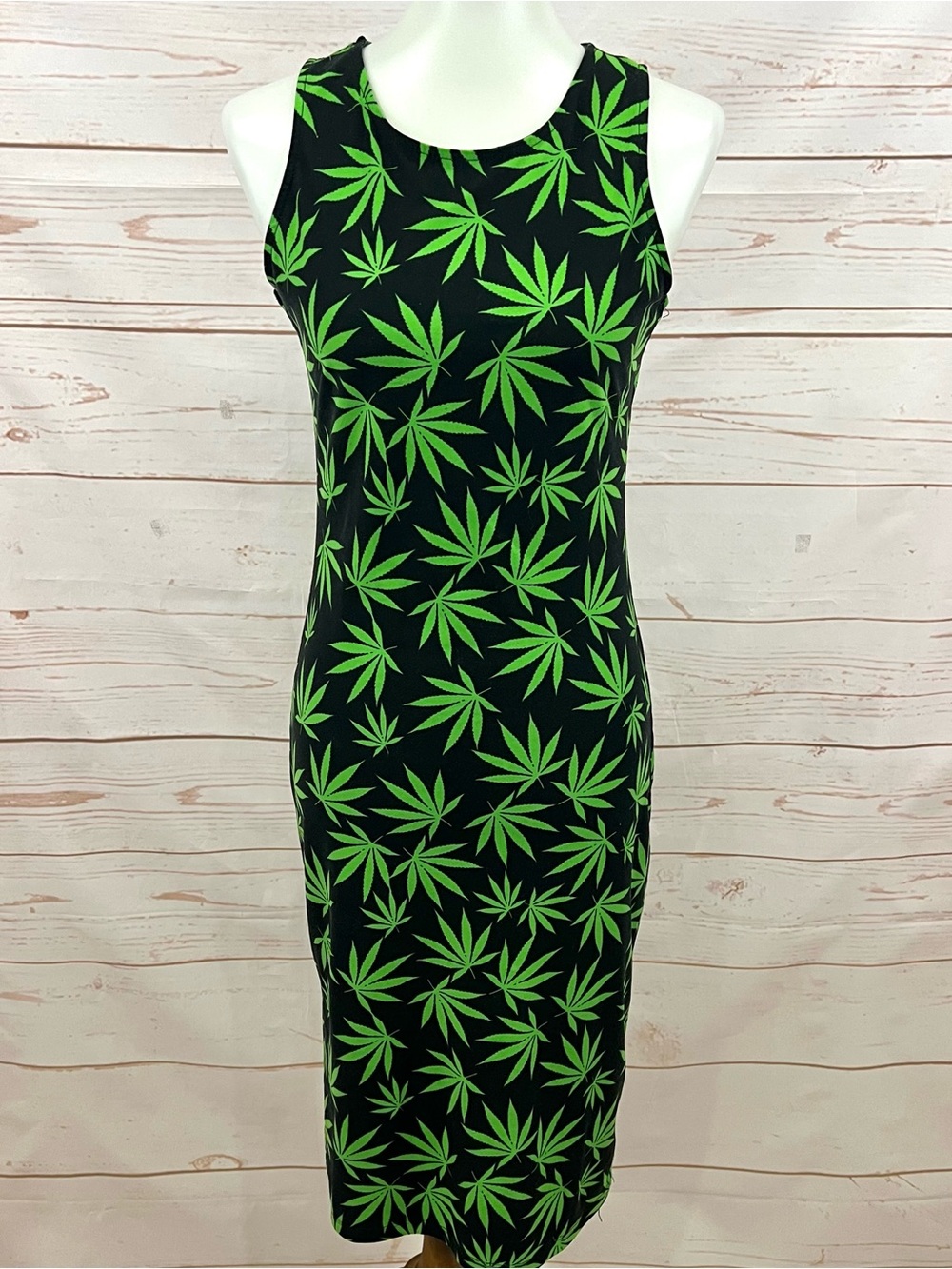Yelete Bud Leaf Mary Jane Cannabis Bodycon Midi Tank Dress